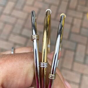 Vintage Two-Tone Stackable Bangle Bracelets | Silver & Gold Tone | Set of 3